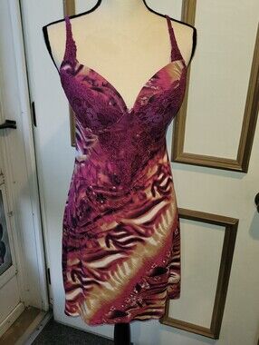 Rhonda Shear Purple Lace-Accent Slip Dress